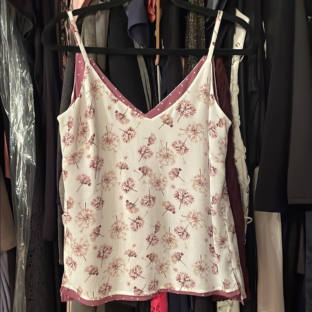 Floral Spaghetti Strap Top - White and Pink
